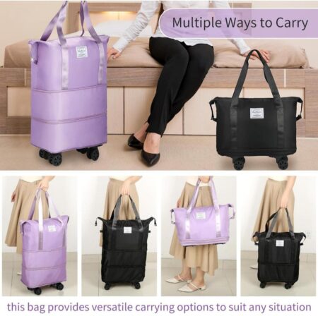 Rolling Duffle Bag with Wheels, Expandable Foldable Duffle Bag with Wheels and Handle for Travel, Rolling Luggage Bag Carry on Duffel Bag, Wheeled Travel Duffle Bag (Lavender) SR_8742
