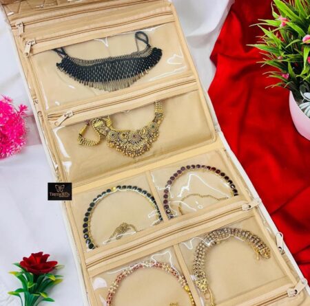Foldable Multipocket Jewellery Suitcase Women Embroidery Travelling Jewelry Sutcase Bag 5 Transparent Pockets Earrings Necklace Bangles Rings Girls SR_8754