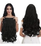 5 Clip-In Long Curly/Wavy Clip-In Synthetic Hair Extensions for Women Natural Look Hairpiece, 18-20 Inch, Black SR_541