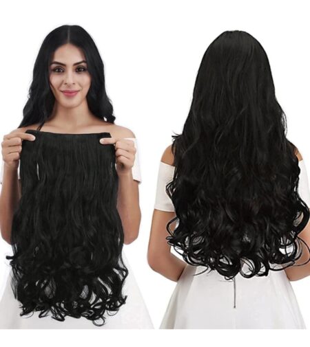 5 Clip-In Long Curly/Wavy Clip-In Synthetic Hair Extensions for Women Natural Look Hairpiece, 18-20 Inch, Black SR_541