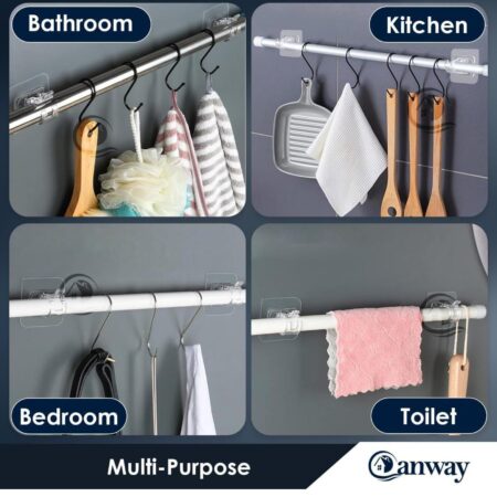 4 PCS Self-Adhesive Curtain Rod Holder Brackets | No-Drill Curtain Holders Hooks for Door & Window SR_5754