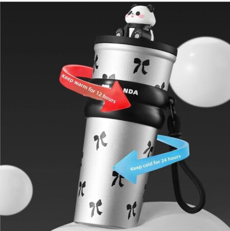 Panda Water Bottle (700ML)| Leakproof Cute Cherry Design, Portable & Reusable Water Bottle for School, Travel, and Office (Black or red) SR_8745