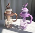 , Ice Cream Insulated Bottle, Glass Design Water Bottle With Straw Ice Cream Water Bottle, Cute Milkshake Cup with Straw & Handle SR_9874