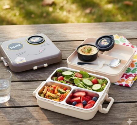 Cute Cat Shaped Bento Lunch Box for School & Office with Cutlery | Leak-Proof BPA Free | Kids Boys & Girls Lunch Box SR-58997