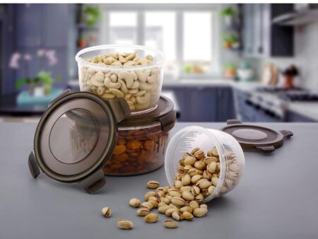 Plastic 3 piece Airtight storage Container | Round food container box | Lock & Lock Plastic Storage box with Lid | Fridge storage box,set Pack of 3 (1800ml,1200ml,600ml) SR_6874