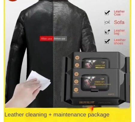 Leather Care Wipes - Restore, Protect, and Shine - For Car seat cover, Shoes, Home Leather Sofa, Leather Jacket, All-in-One Cleaning Solution - (Piece of 80) in 1 Packet SR_67854