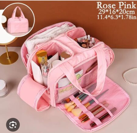 Travel Toiletry Bag, Crush Toiletry Bag for Women, Wide-open Puffy Toiletry Bags Travel Cosmetic Makeup Bag Organizer (PINK) SR_645487