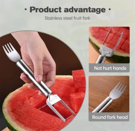 2-in-1 Watermelon Fork Slicer Cutter - Stainless Steel Watermelon Slicer Tool, Portable Fruit Cutter for Camping, SR_5784