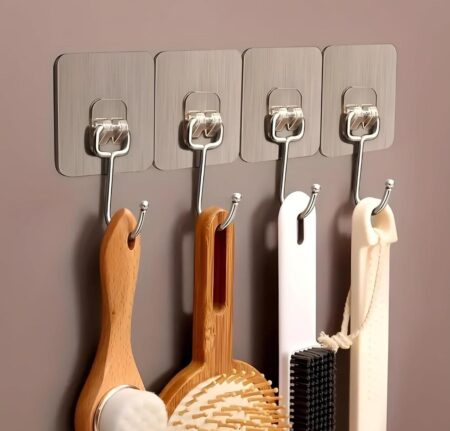 5 Pcs Large Adhesive Wall Hooks for Kitchen - Heavy Duty Wall Hook Hangers for Towels, Bathroom, Golden Sticky Wall Hangers with Long Stainless Steel Hooks for Home & Kitchen SR_5744