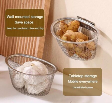 Steel Kitchen Sink Drainer Basket - Multifunctional Storage Shelf Rack, Wall-Mounted Basket, Stainless Steel Sink Strainer SR_58784