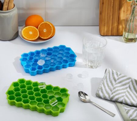 Flexible Silicone Honeycomb Design 37 Cavity Ice Cube Mould Tray for Freezer Reusable Water Ice Cubes Silicon trayMulticolor (Pack of 1 ) SR_54844