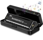 Musical Instrument Titanium Copper Core Harmonica C Key 10 Hole 20 Tone for Beginners Durable Clear Sound, Birthday Gifts for Kids Adults, Suitable for Blues Folk, Black SR_686564