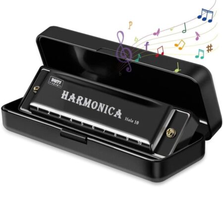 Musical Instrument Titanium Copper Core Harmonica C Key 10 Hole 20 Tone for Beginners Durable Clear Sound, Birthday Gifts for Kids Adults, Suitable for Blues Folk, Black SR_686564