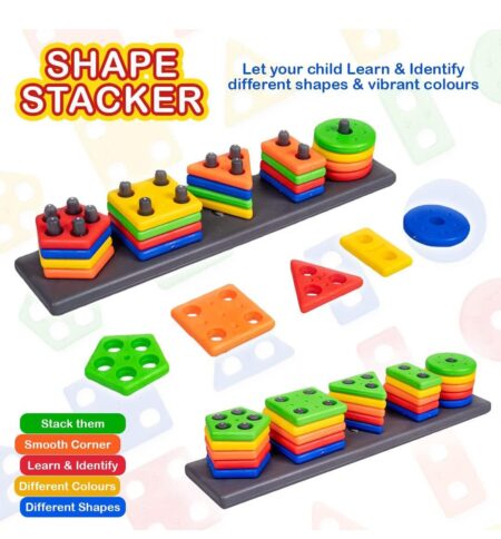Ratna's Shape Stacker Geometric Blocks Stacker Shape Sorter Column Puzzle Stacking Set for Kids SR_6587