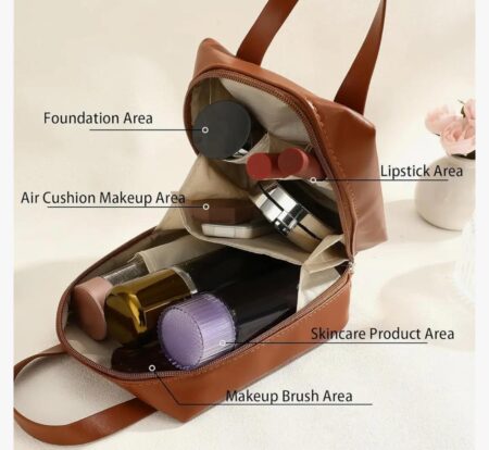 Travel Makeup Bag Cosmetic Organizer for Women, Portable Skincare Bag for Traveling, Waterproof PU Leather Make up Tote Bag Makeup Bag, Travel Bag, Large Capacity Cosmetic Bags (Multicolor) SR_4848