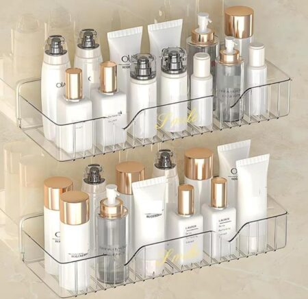 Acrylic Transparent Bathroom Shelf No Drill Wall Mounted Organizer for Shampoo Conditioner Skincare Storage Rack Adhesive Kitchen Wall Shelf Space Saving Multipurpose Bathroom Accessories (Pack of 1 ) SR_6854
