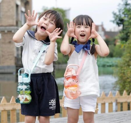 1 Liter Capacity Cartoon Teddy Bear Water Bottle Sipper Water Bottle Portable Mouth With Straw, Sticker, Strap Smile Teddy Bottle, Multi Color SR_5478