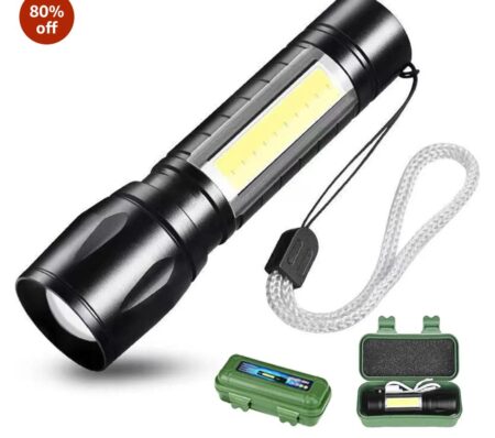Emergency Lights Rechargeable Mini Torch Portable Flashlight, Ultra-Brightest Small Handheld Pocket Light with COB Side Lantern, High Powered Travel Torch for Camping, Fishing & Travelling SR_4884