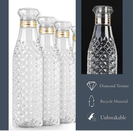2 Pcs Diamond Texture Design Water Bottle Unbreakable BPA and Leak Free ottle for Restora, Kitchen, Home, Office, Sports, School, Travelling, Gym, Yoga SR_988954