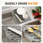 Silicone Sink Mat for Kitchen Drain – Heat-Resistant Non-Slip Dish Drying Mat | Leak-Proof Eco-Friendly Utensil Draining Pad for Sink & Counter (30×24 cm) (Grey)SR_65656