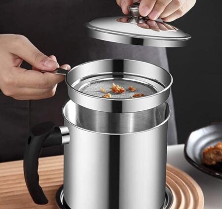 Stainless Steel Cooking Grease Container,Reuse Oil Storage (Best Oil Shaver) Can Container with Removable Filter Anti-Scalding Handheld, Lid for Cooking Oil 1.5L SR_5458