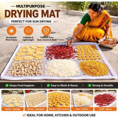 Multipurpose Food Drying Net Cloth with Zip | Papad, Rice, Chilli Drying Mesh | Dust & Bird Protection | Washable( Pack of 1 ) SR_55421