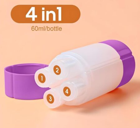 4 in 1 Travel Bottle Refillable Shampoo Cream Lotion Storage Plastic Container Bottle Travel Essentials for Women & Men (4 Compartment, Multi Color) (60ml Bottle) SR_5545