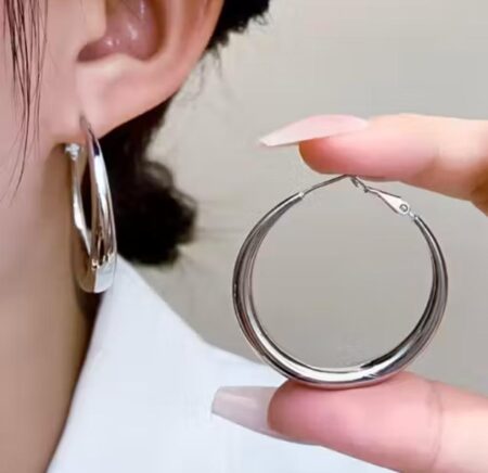 Silver Big Hoop Earrings For Women Girls Korean Earrings Western hoop earrings SR_685656