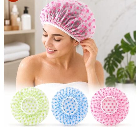 2 Pieces Waterproof EVA Plastic Shower Cap| Waterproof Bathroom Shower Caps Elastic Hair Reusable Head Cover | Beauty Salon Spa Lace Elastic Band SR_787485