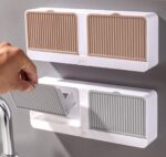 Plastic Soap Dish Stand Holder Wall Mounted Hollow Design Waterproof with Adhesive Sticker No-Drilling Soap Holder Ideal for Kitchen, Bathroom (Wall Mounted with Cover SOAP Dish)(Pack of 1)SR_87845