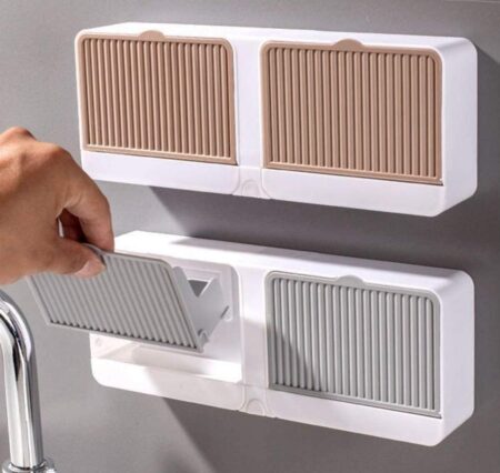 Plastic Soap Dish Stand Holder Wall Mounted Hollow Design Waterproof with Adhesive Sticker No-Drilling Soap Holder Ideal for Kitchen, Bathroom (Wall Mounted with Cover SOAP Dish)(Pack of 1)SR_87845