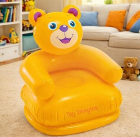 Happy Animal Inflatable Chair for Kids | Assorted Bear/Koala Design | Portable & Foldable PVC Sofa for Toddlers | Comfortable Air Cushion Seat for Girls & Boys | Only Yellow Colour SR_8784
