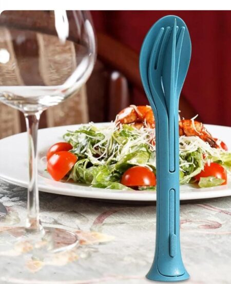 3 in 1 Spoon Set Plastic Fork and Knife Kitchen Cutlery for Baby Travel, School, Picnic, Office, Daily Use (Multicolor, Pack of 1) SR_65487
