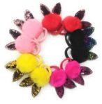 Bunny Ear Hair Bands Ponytail Holder Rubber Band Hair Accessories Best for Baby Girls & Women 5 Pair SR_6586
