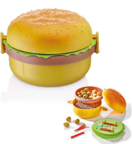Burger Shape Lunch Box for Kids - Lunch Box for Kids, Tiffin Box, Lunch Box Leak Proof Plastic Lunch Box, Lunch Box with Compartments SR_656256