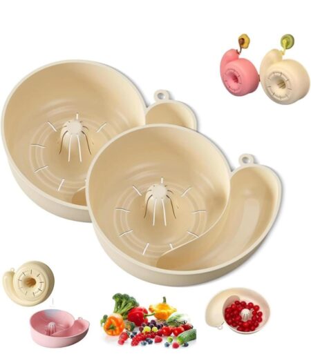 Snail-Shaped Drain Basket Automatic Vegetable and Fruit Washer, Rotating Washing Bowl with Strainer, Berry Washer Spinner Basket SR_66566