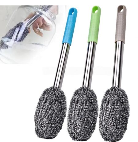 Long Handle Bottle Cleaning Brush – Stainless Steel Scrubber for Water Bottles, Containers, Vases, and Glasses – Multipurpose Kitchen and Bathroom Cleaner with Gap Cleaning Wire SR_65656
