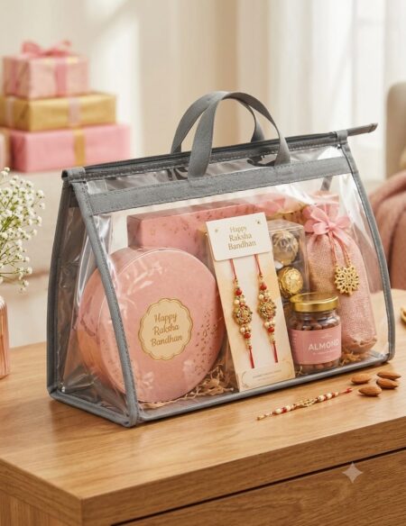 Rakhi special Transparent Storage Bag with Handle – Dustproof, Waterproof, Zippered Organizer (PVC + Non-Woven) 2 PC SR_56754
