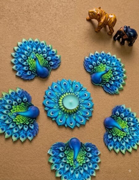 ✨ Beautiful Peacock Tealight Holder Set – 6 Pcs SR_65445