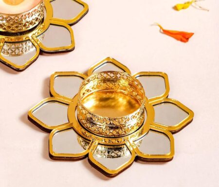 2 PC Mirror work candle holder for festival return gifting and decoration / diya stands for wedding Navratri Diwali return gifts 🎁