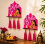 Rajasthani Bride Decorative Wall Shelf with Tassels Green Color| Wooden Wall Hanging Organizer for Home Décor, Keys, Small Décor Items, Mandir, Entryway & Gift 2 PC SR_6698