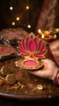 Pack of 2 Decorative MDF Wooden Pink Golden Lotus T Light Holder Candle Stand Tealight Holder( Pink or Red ) SR_565
