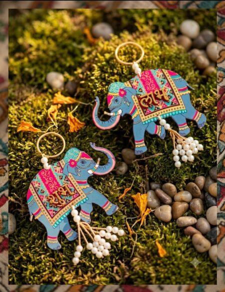 High Quality Handcrafted Hand Painted Elephant Design Shubh Labh Wall Hangings for Diwali Festival Grah Pravesh Home Decoration  (1 pair)SR_208589