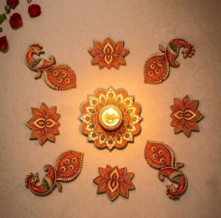 Decorative Rangoli Wall Decor Set | 9 Piece Lotus &  Decoration | Reusable Festival Decoration for Diwali, SR_6565