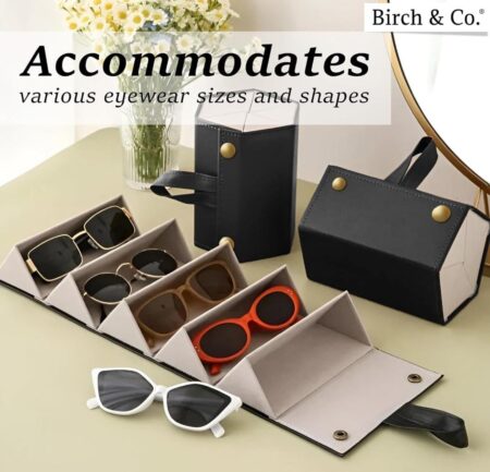 Sunglasses Organizer - Sunglass Case - Glasses Box - Specs Box for Men - Goggles Holder - Eyewear shades Organiser, Leather Finish, Soft Velvet Lining, Travel-Friendly, Safe Hanging Straps SR_65655