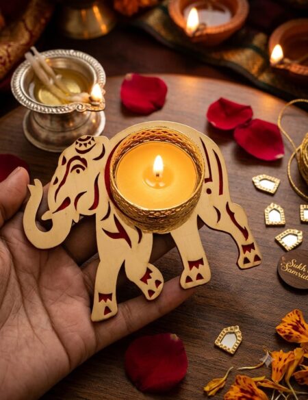2 Elephant Tealight Diwali Decoration SR_85656