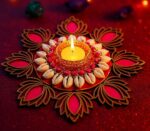 Lotus tealight Candle Holder with Shell Tealight Rangoli/Candles Set for Home Decoration | Diwali Laxmi Pooja Diya Only Red (Pack of 1) SR_63565