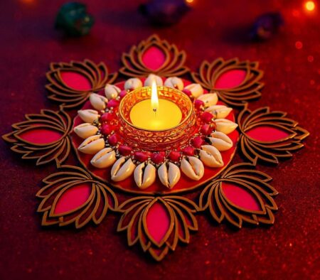 Lotus tealight Candle Holder with Shell Tealight Rangoli/Candles Set for Home Decoration | Diwali Laxmi Pooja Diya Only Red (Pack of 1) SR_63565