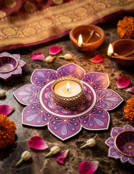 Diwali Wooden Tealight Diya | Traditional Handmade Candle Holder Rangoli Round/Diya 2 PC Random Desinge SR_65565