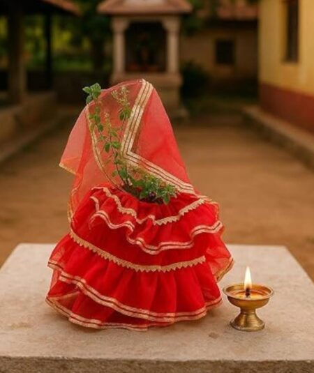 Tulsi Ji Lehenga Chunri Dress with Gota Patti Work for Puja SR_65674